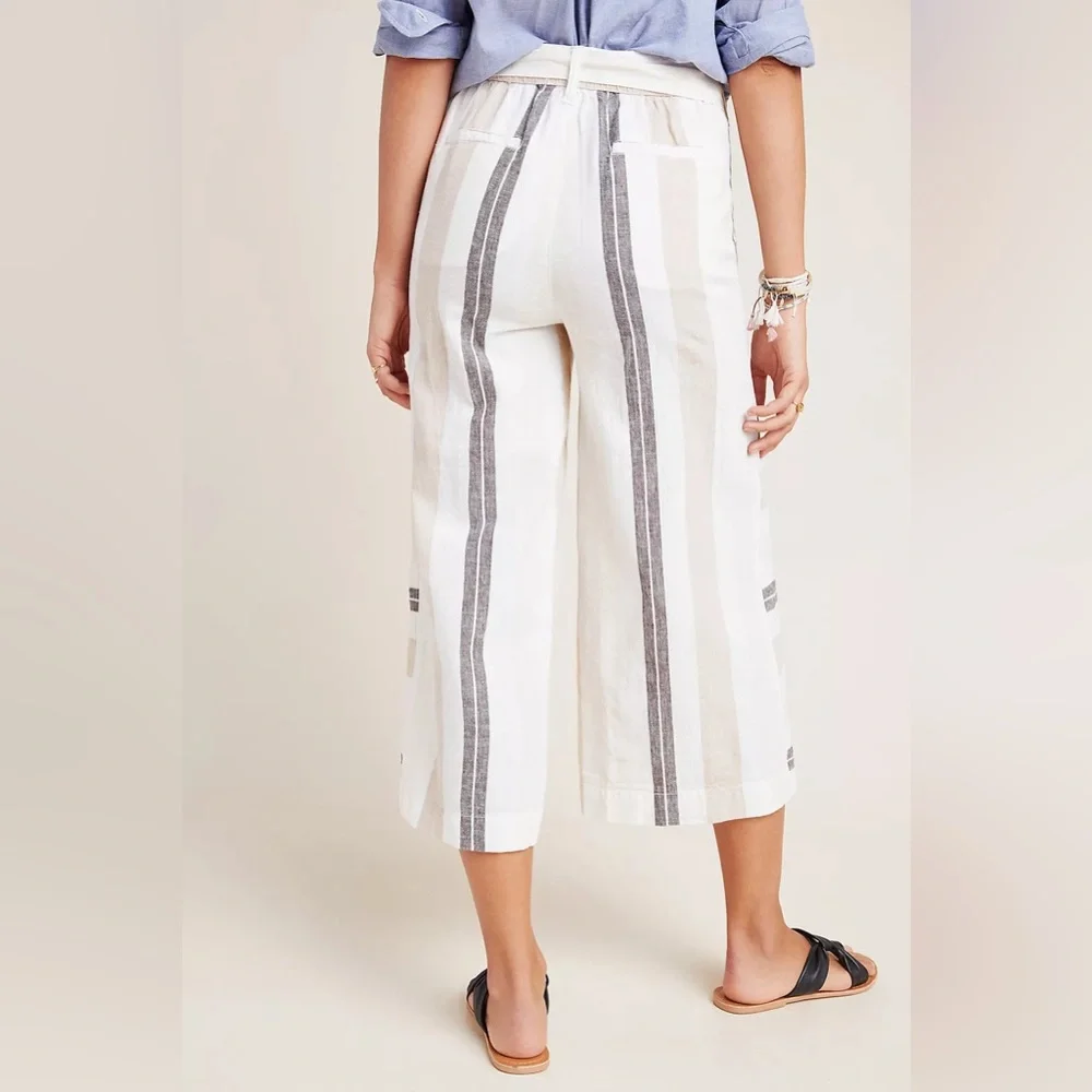 ANTHROPOLOGIE shorebound cropped linen wide leg pants - Picture 3 of 8